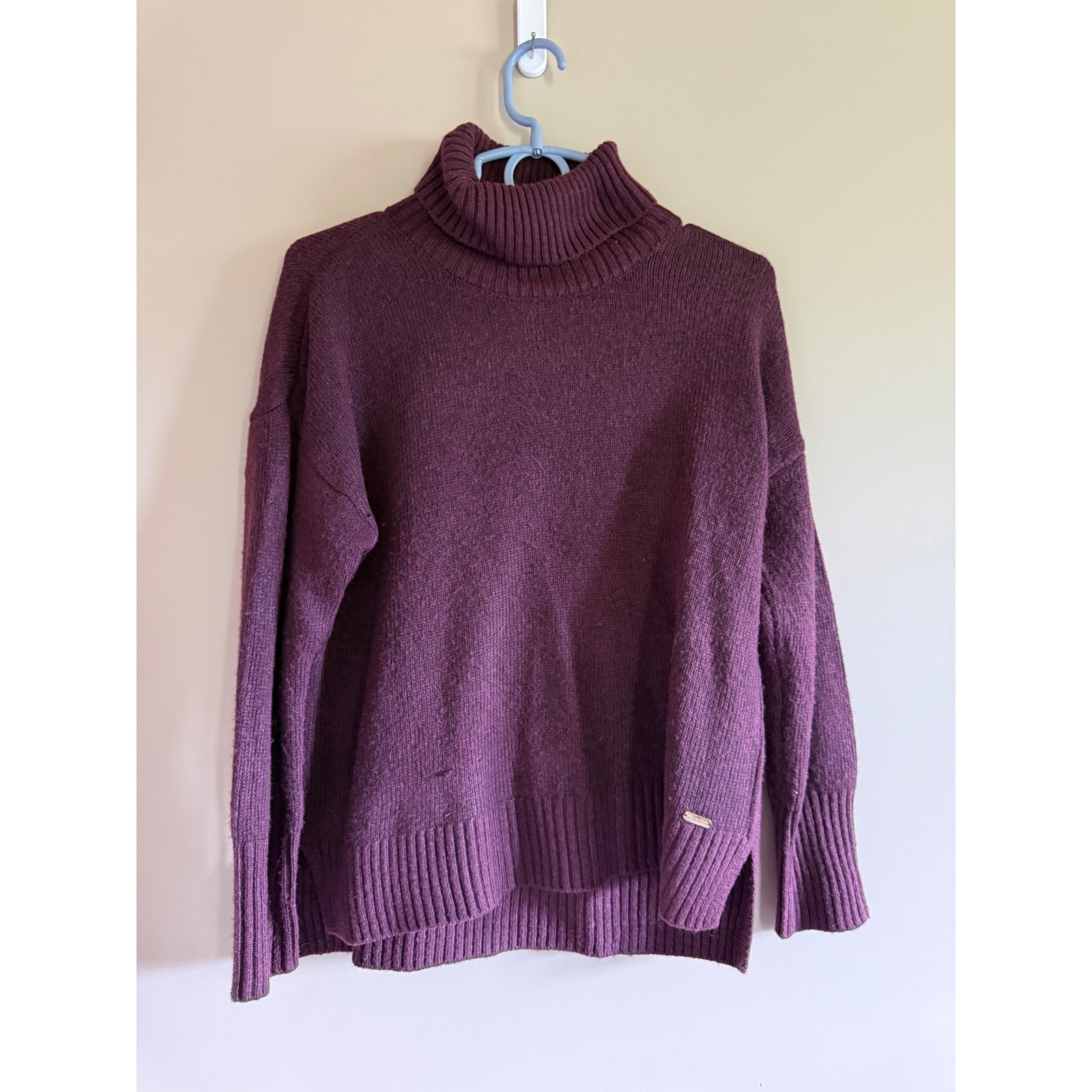 Calvin Klein Womens Plum Purple Turtleneck Knit Sweater Size Medium Relaxed Fit